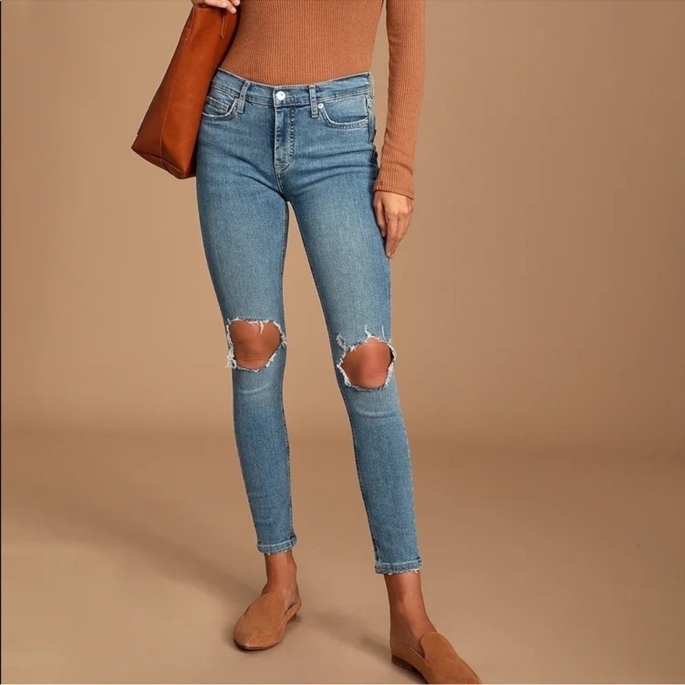 Free People Busted Medium Wash High Rise Skinny Jeans